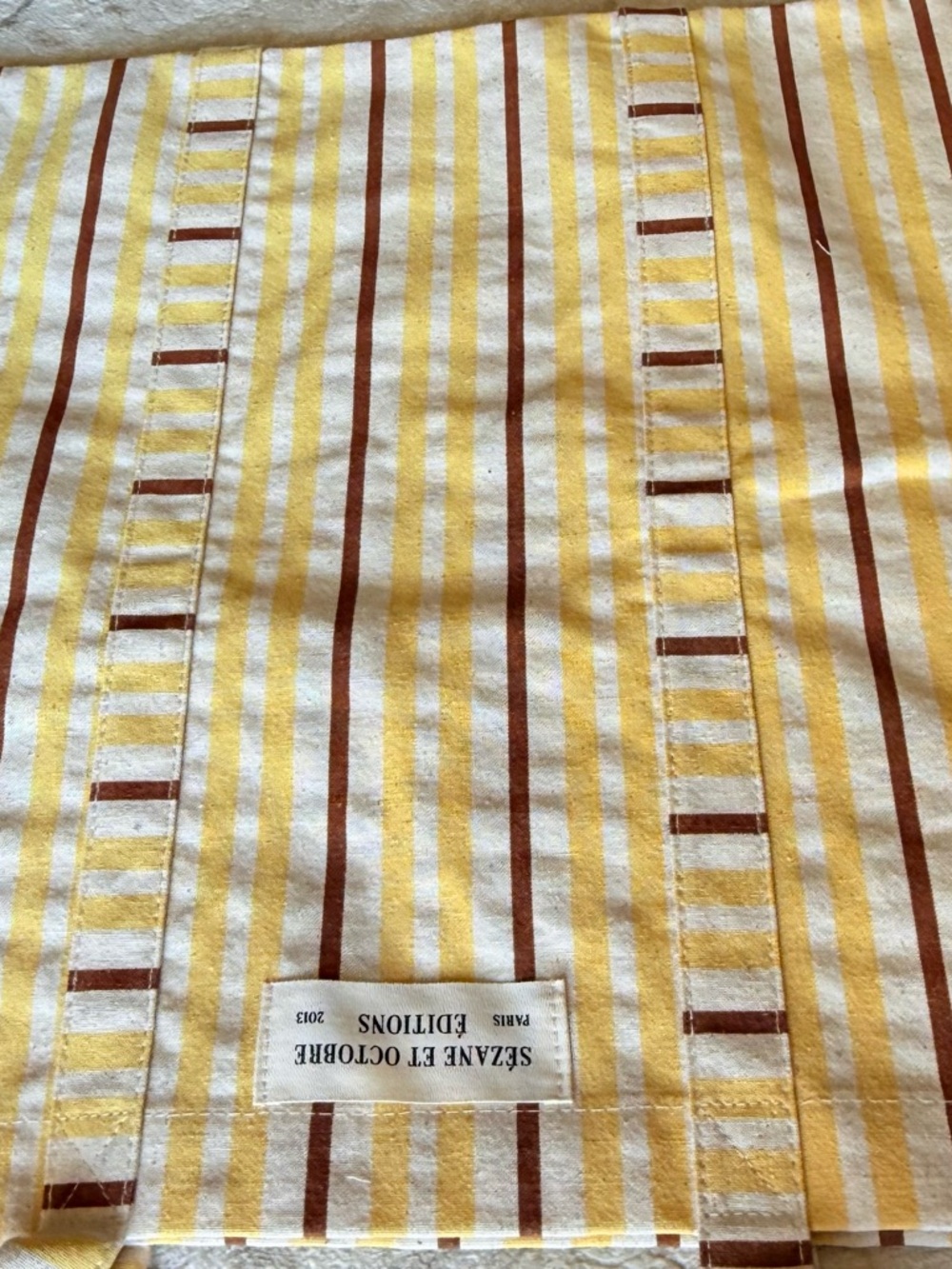 Sezane Yellow, Brown and Cream Striped Tote Panel